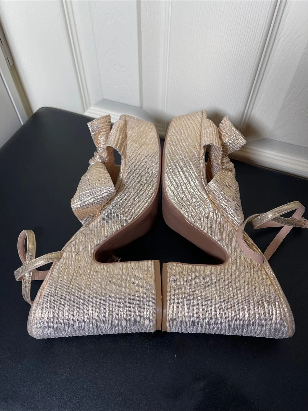 ARULA Shimmery Rose Gold Platform Knot-Front Sandals